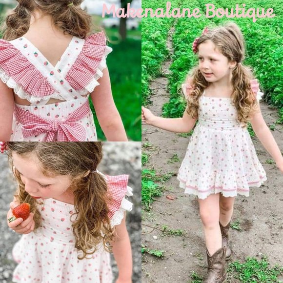 Makena Lane Size 10 NWT Strawberry Pinafore Girls Set